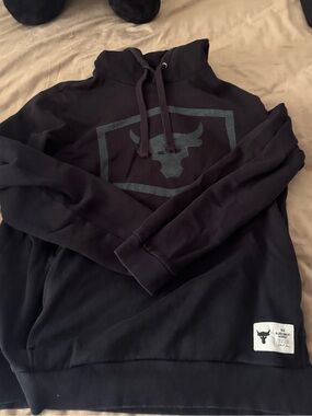 Under Armour Black Project Rock Pullover Hoodie with Bull Logo